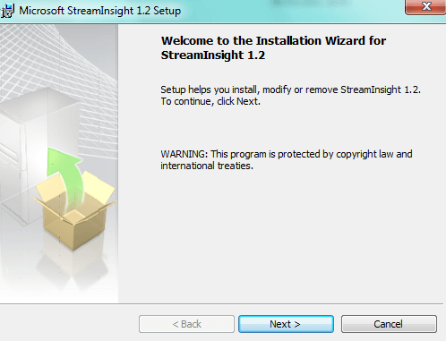 Welcome screen for installing StreamInsight