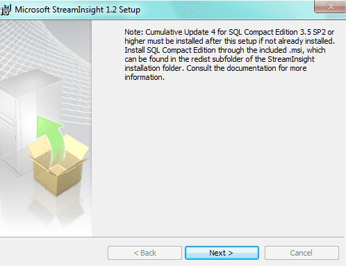 Welcome screen for installing StreamInsight