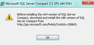 Error message for 64-bit prior to 32-bit installation
