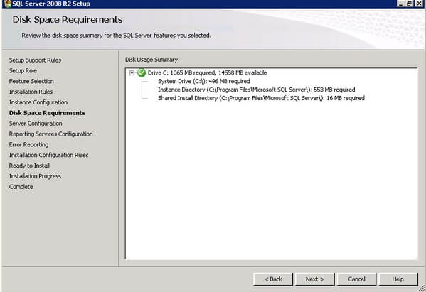 SQL Server 2008 R2 Disk Space Requirements