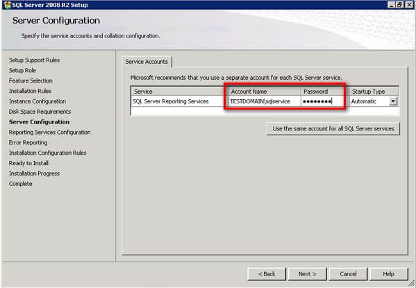 SQL Server 2008 R2 Service Account Configuration