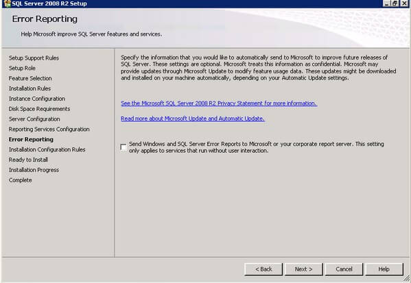 SQL Server 2008 R2 Error Reporting