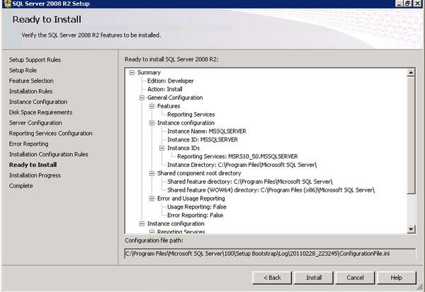 SQL Server 2008 R2 Installation Summary