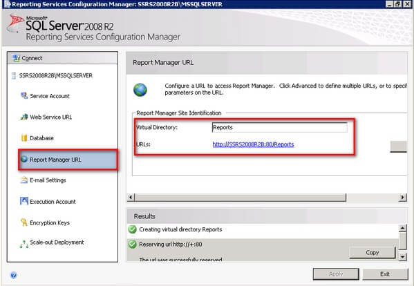 SQL Server 2008 R2 Reporting Services Report Manager URL Virtual Directory