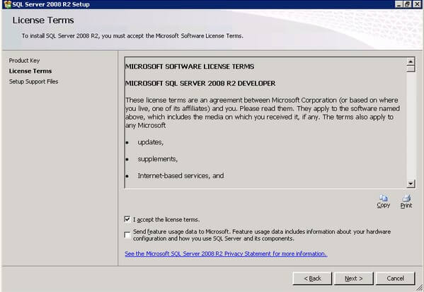 SQL Server 2008 R2 Setup License Terms