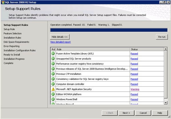 SQL Server 2008 R2 Setup Support Rules Confirmation