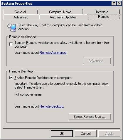 Disabling remote desktop connection in Windows Server 2003