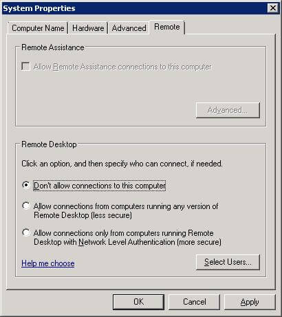Disabling remote desktop connection in Windows Server 2008 R2