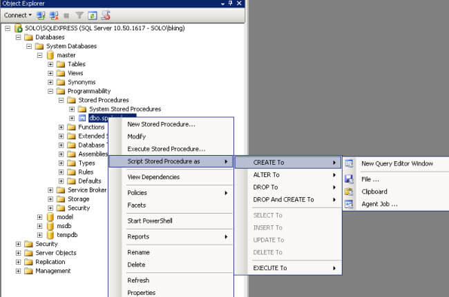 Scripting Stored Procedures in SQL Server Management Studio
