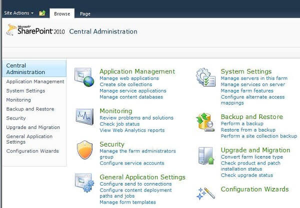 SharePoint 2010 Central Administration