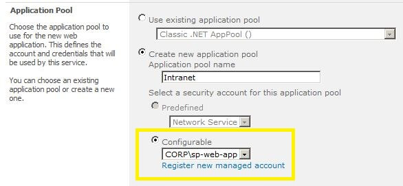 Configure an application pool in SharePoint 2010 Central Administration