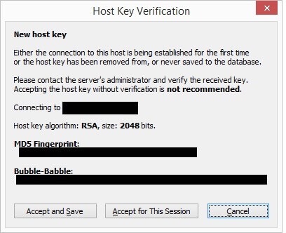 Bitvise Host Key Verification window