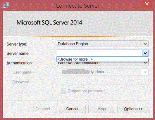 Blank list Server names in SQL Server Management Studio Connect to Server drop down list