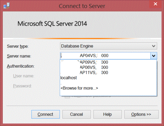 Updated list of SQL Server instances in the Connect to Server interface