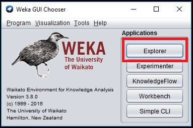 Select Explorer in the WEKA GUI Chooser window