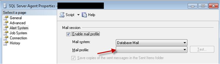 SQL Server Agent Mail  Profile option - Description: SQL Server Agent Alert System Properties - Mail  Profile option