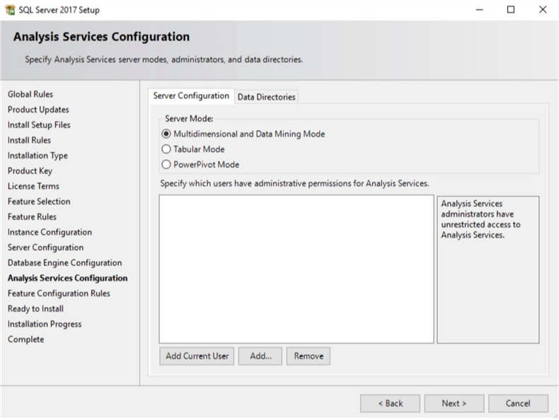 analysis services configuration