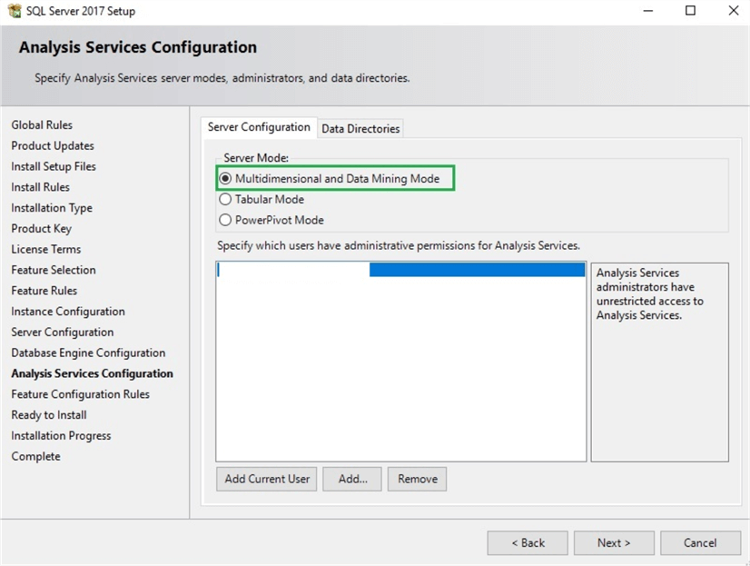 analysis services configuration