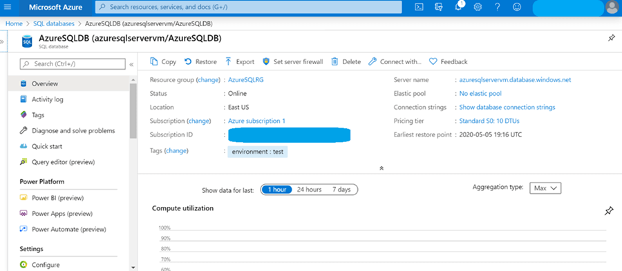 Azure SQL Instance where DB has been hosted