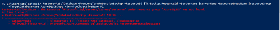 Restore failed as Destination Instance has been deleted