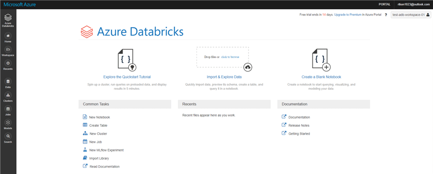 Shows the first screen you see when you launch a Databricks Workspace.