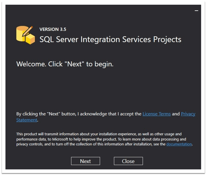 Start Installation of SQL Server Integration Services Projects in Visual Studio Community 2019 Edition