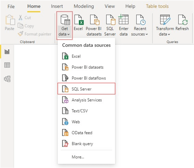 How to get data from SQL Server source to Power BI