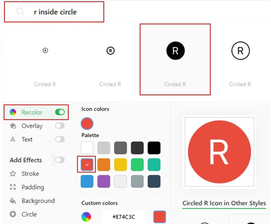 Snapshot showing how to customise icons in icons8.com 1