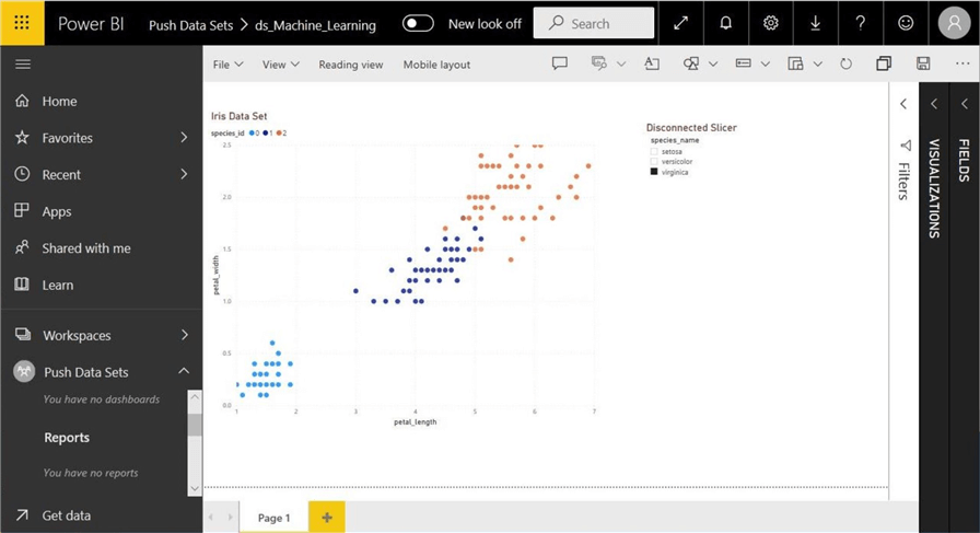 Manage Power BI Datasets - Power BI Service - Scatter plot visual w/ non functional species selector