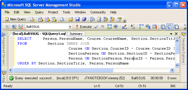 Code from the SQL Server Query Designer is loaded into a SQL Server Management Studio query window for further development and testing