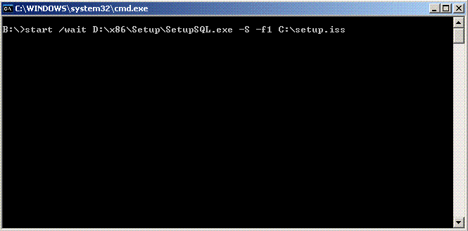Example of command line syntax for SQL unattended installation