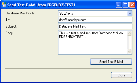 database mail send test email