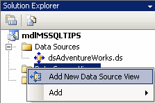 Creating a new Data Source View in Solution Explorer