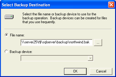select backup destination