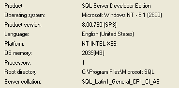 SQL Server 2000 version information