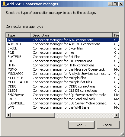 Additional connection types for SSIS