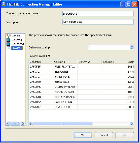 ssis data preview from connection manager