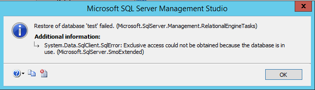sql server error exclusive access 