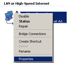 Accessing the LAN properties