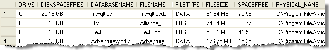 data file space free