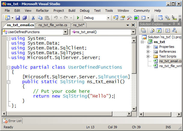 sqlclr function ns txt email just created