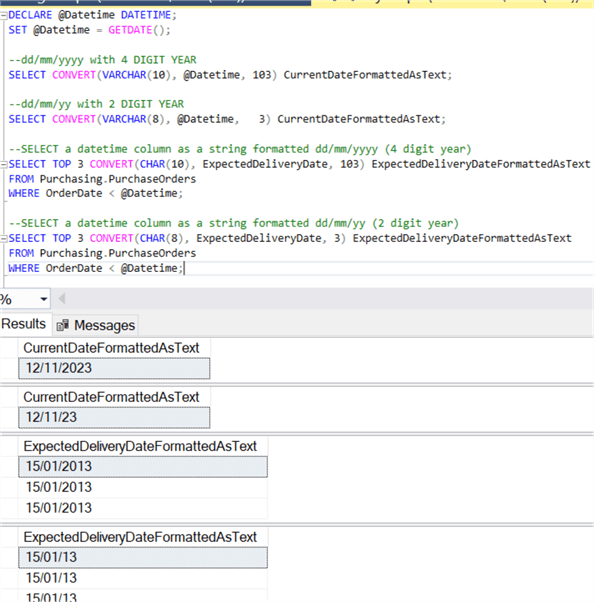 SQL Date Format dd/mm/yyyy with SQL CONVERT 