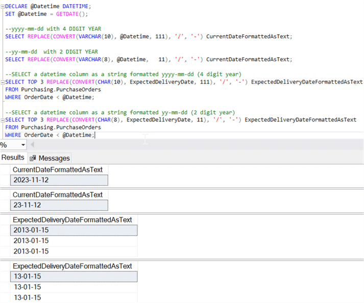 SQL Date Format yyyy-mm-dd with SQL CONVERT