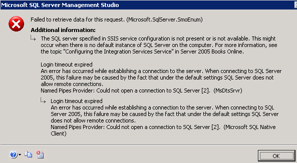 Error when attempting to view SSIS packages on a named instance