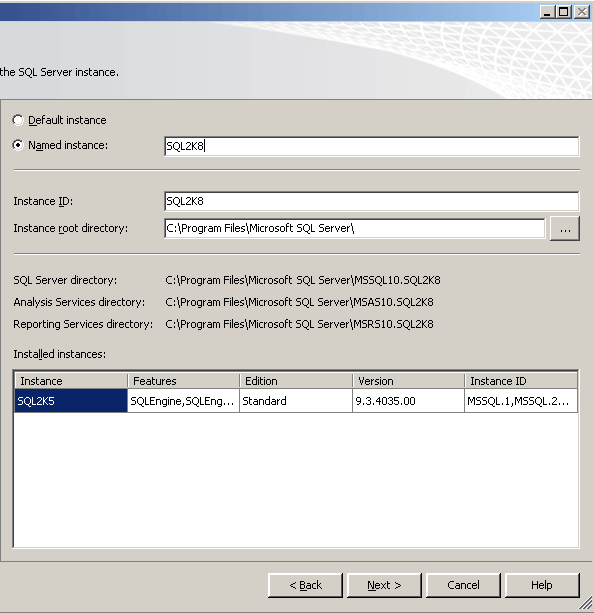 Instance/Folder specification screen