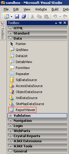 Location of the ReportViewer control in Visual Studio 2005