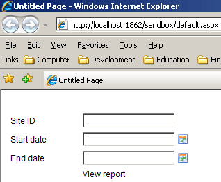 Web page used to collect parameters