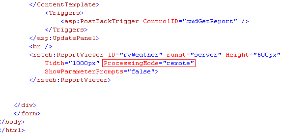 HTML code where the processing mode is indicated