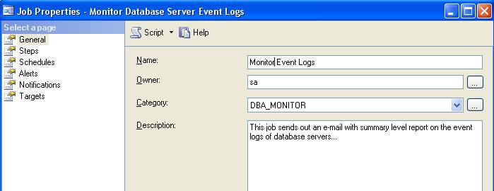 The Event Log Monitor SQL Server Job