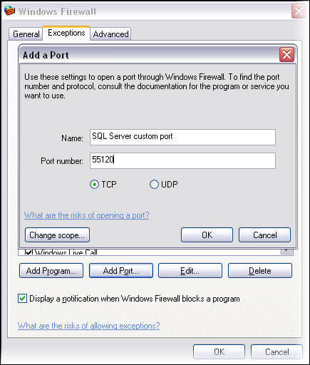 Add SQL Server custom port in Windows firewall exception list